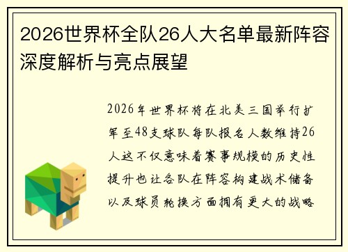 2026世界杯全队26人大名单最新阵容深度解析与亮点展望